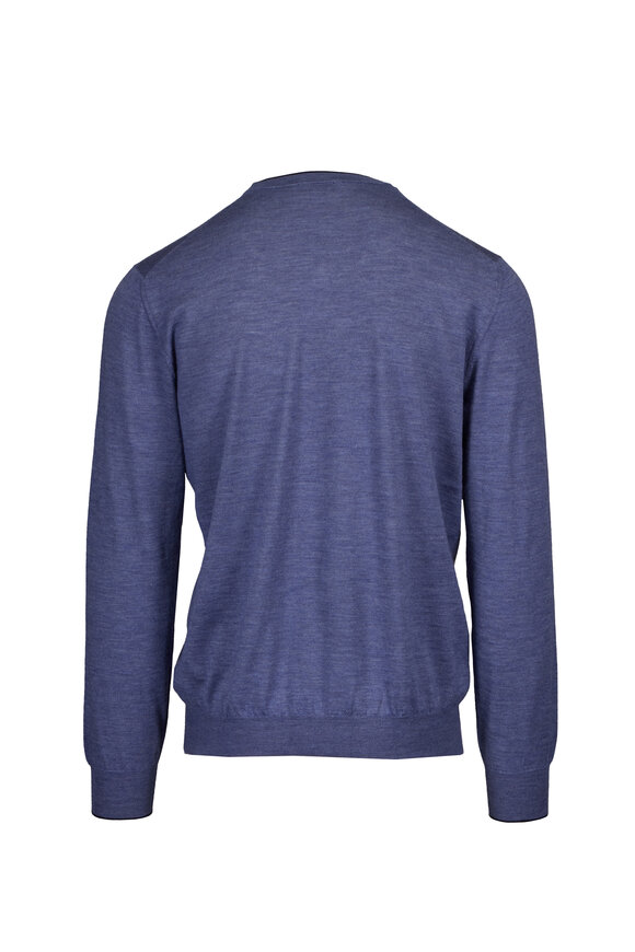 Cesare Attolini Denim Blue Cashmere & Silk Crewneck - view 2