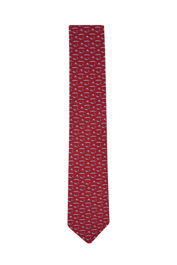 Ferragamo - Red Alligator Print Silk Necktie 