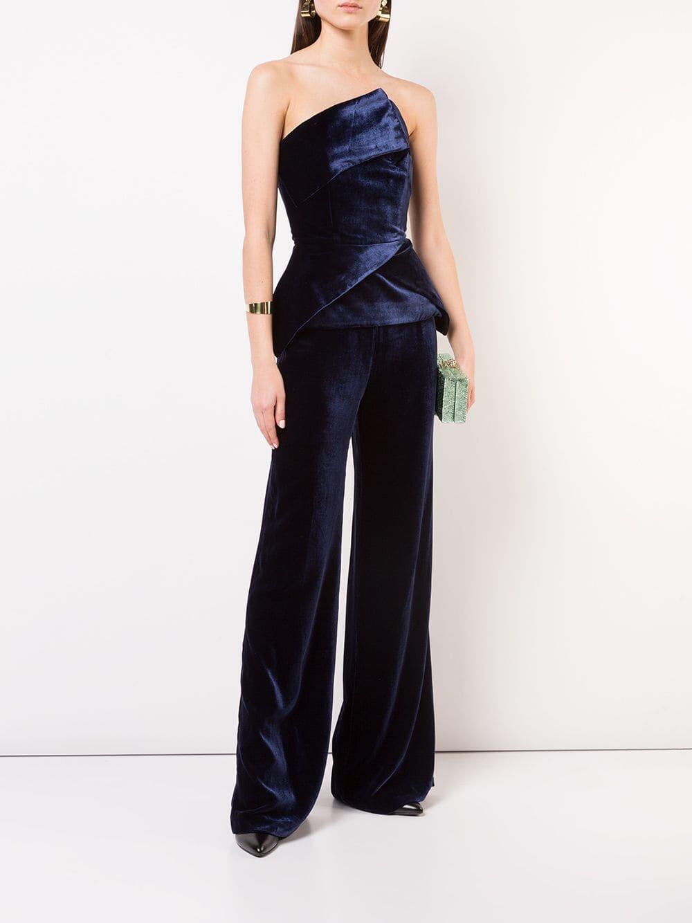 Roland Mouret - Carradine Navy Velvet Peplum Strapless Jumpsuit