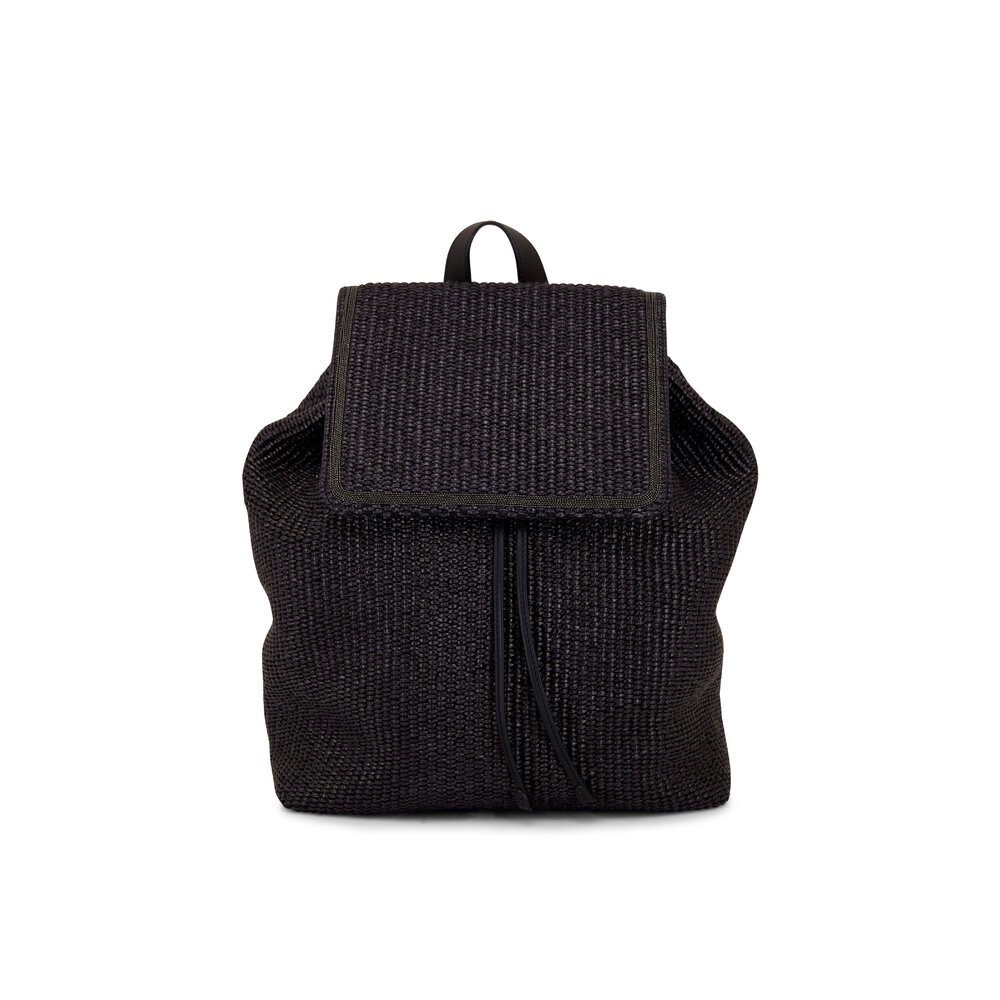 Brunello Cucinelli - Black Raffia Flap Backpack