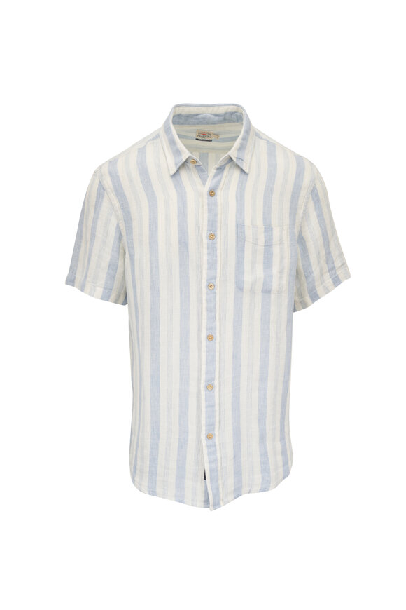 Faherty Brand Palma Island Blue Stripe Linen Sport Shirt