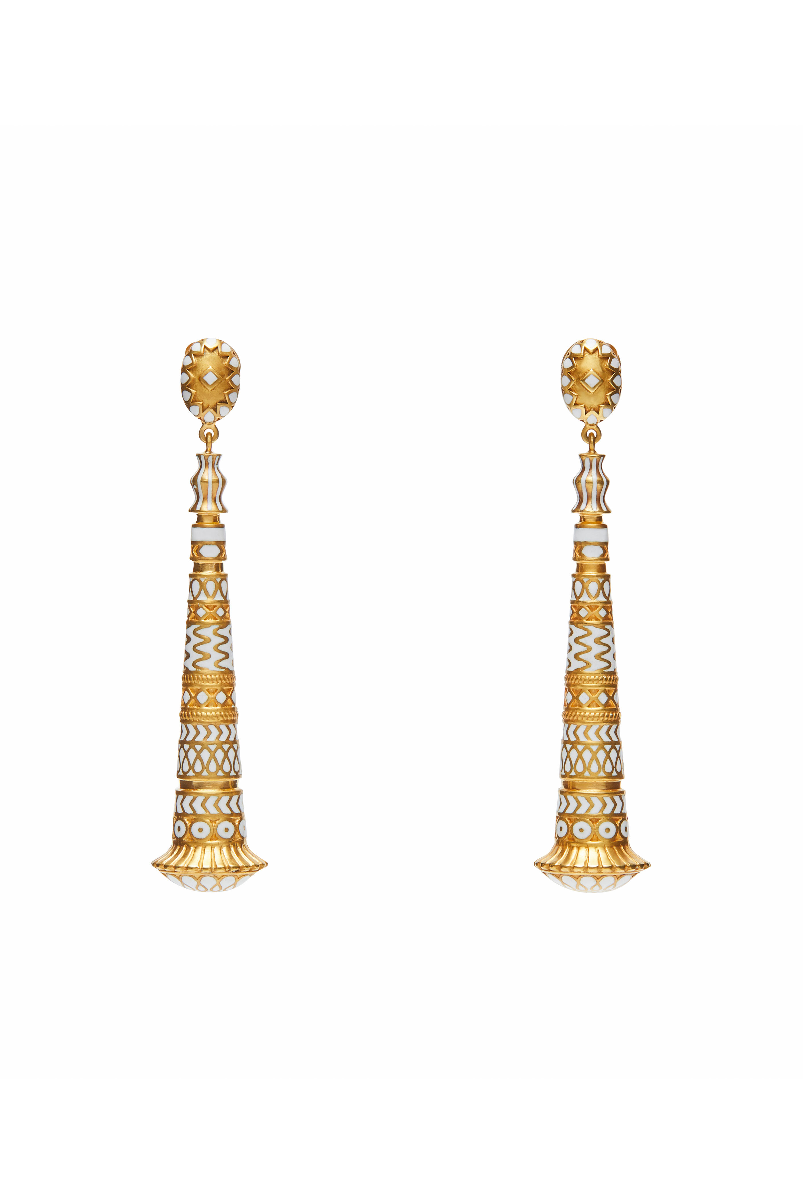 Van Gelder - Jodha Bai Meenha White Enamel Earrings