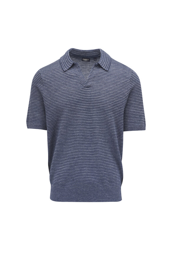 Faherty Brand Cayman Navy Stripe Linen Polo