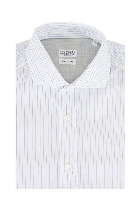 Brunello Cucinelli Sky Blue Stripe Cotton Sport Shirt