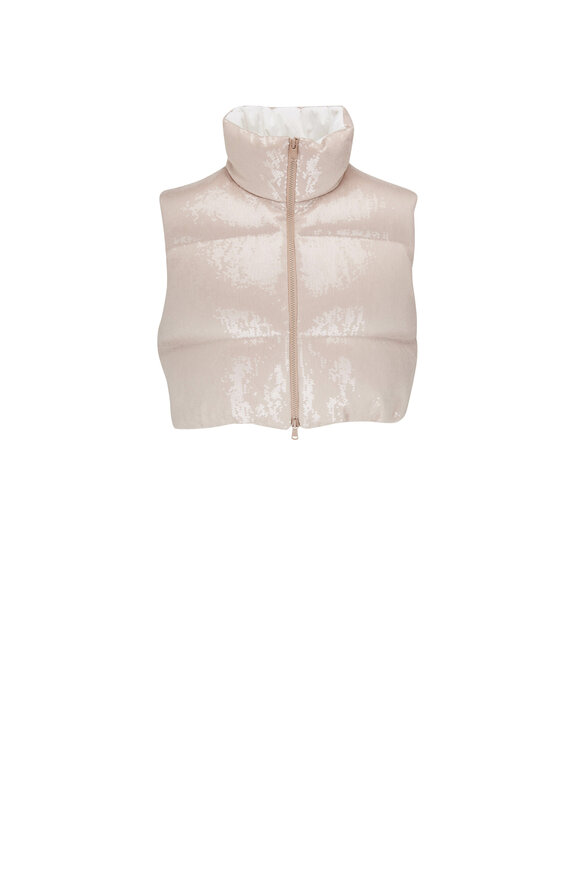 Brunello Cucinelli - Beige Paillette Crop Down Puffer Vest