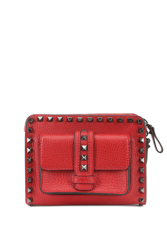 Valentino Garavani - Rockstud Red Leather Front Pocket Small Crossbody