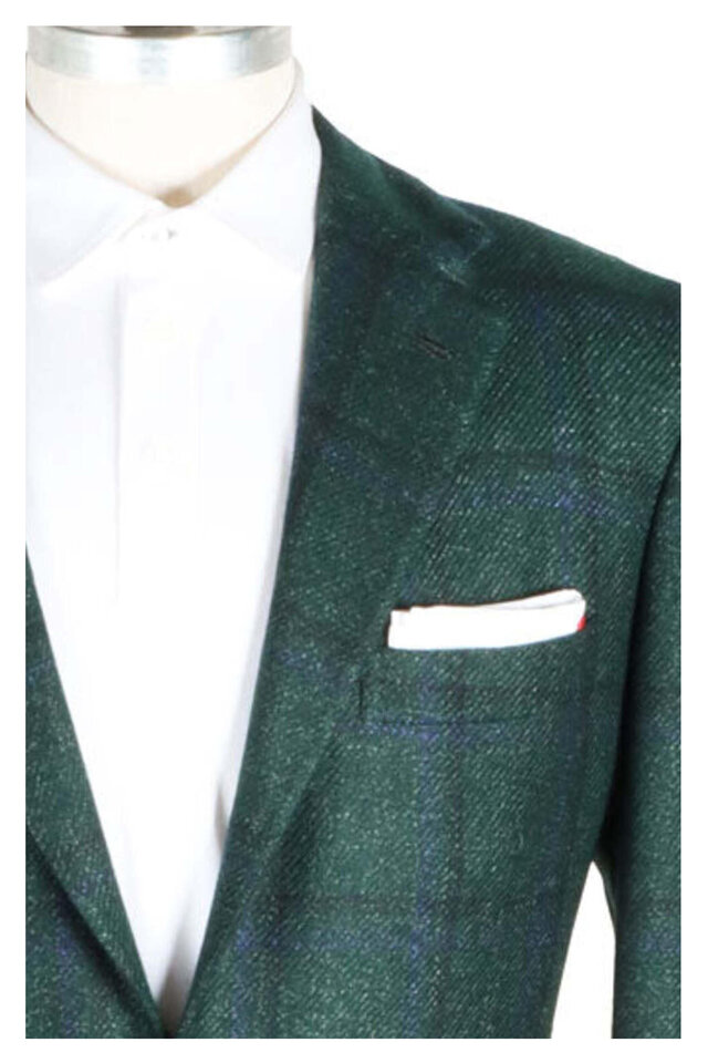 Zegna - Dark Teal Plaid Wool, Silk & Linen Sportcoat
