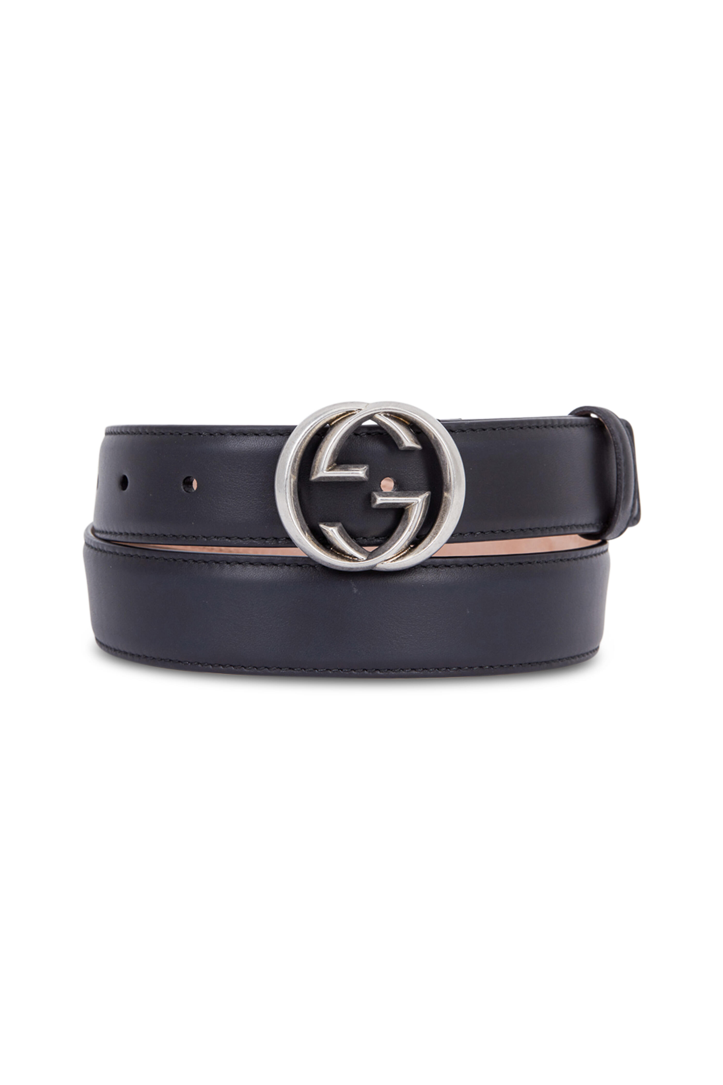 Leather belt with Double G buckle