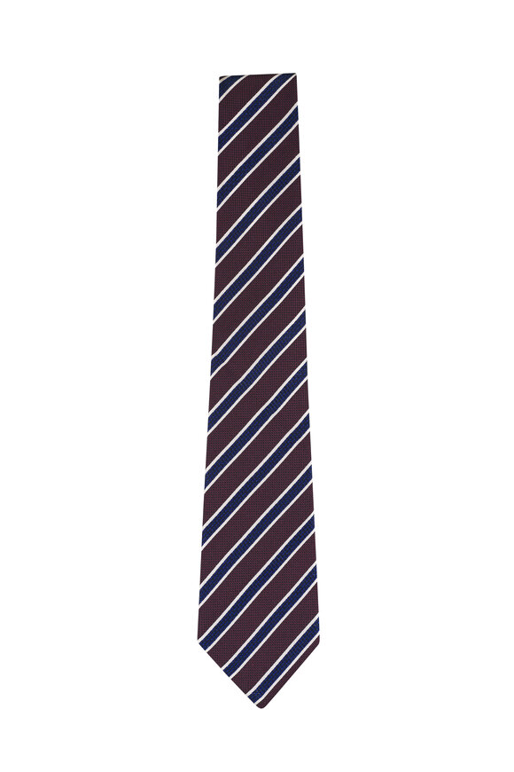 Zegna Burgundy & Navy Stripe Silk Necktie - view 1