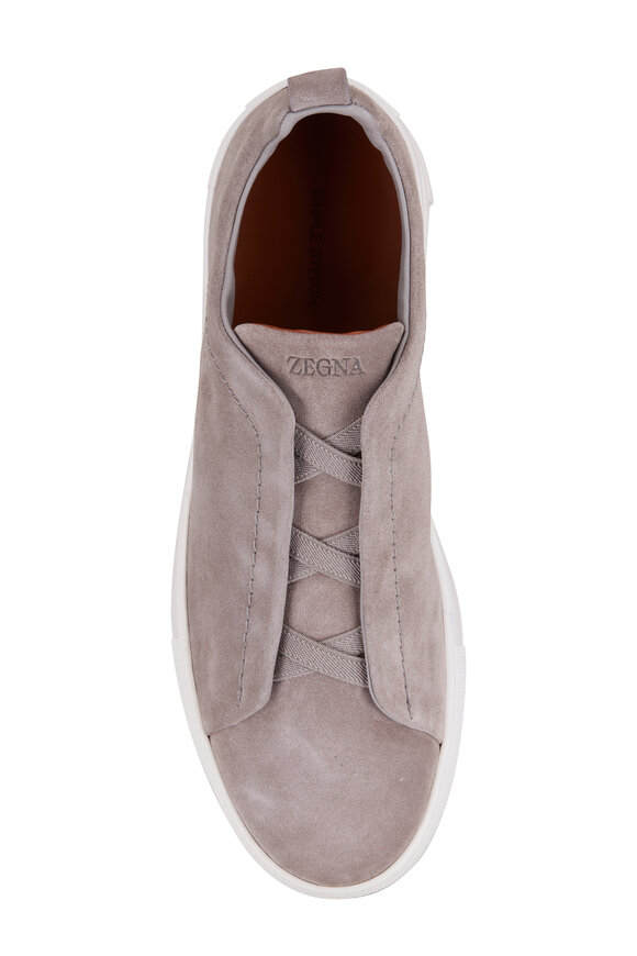 Zegna - Triple Stitch Light Gray Suede Low Top Sneaker