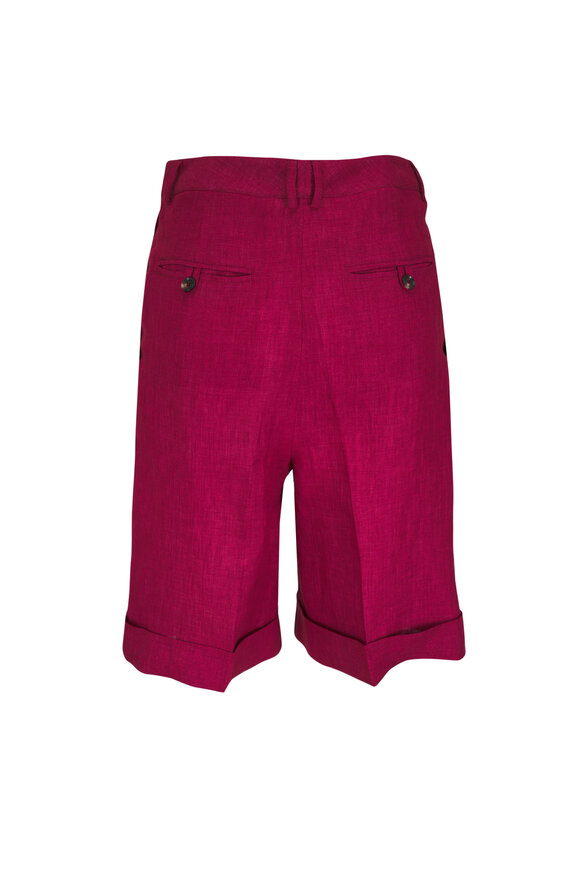 Kiton Cherry Linen Cuffed Bermuda Shorts - view 4