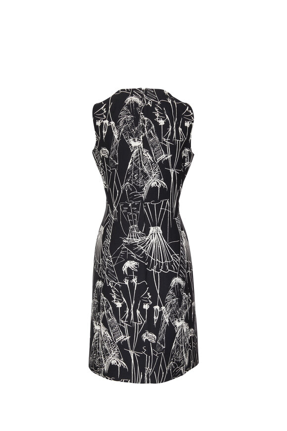 Akris - Ecru & Black Croquis Print Sleeveless Sheath Dress