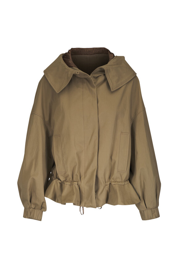 Dries Van Noten Khaki Gathered Cotton-Twill Hooded Jacket