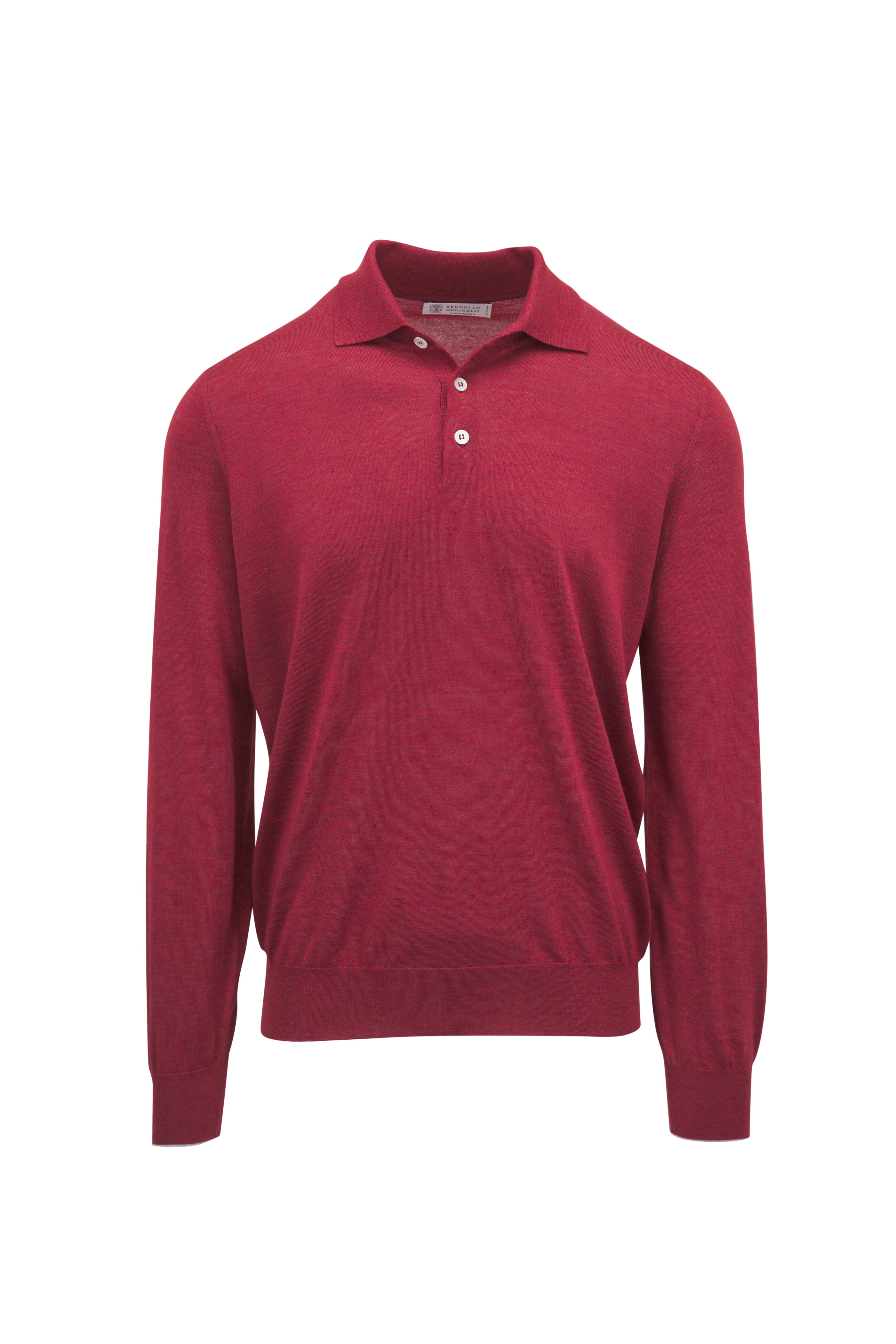 Brunello Cucinelli - Burgundy Cashmere, Silk & Linen Long Sleeve Polo