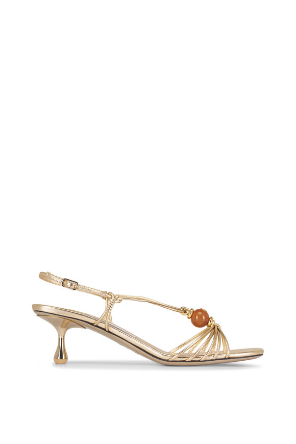Jimmy Choo Lova Metallic Gold Leather Sandal, 50mm - view 6