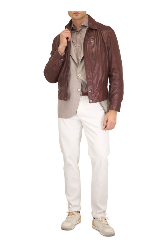 Brunello Cucinelli Brown Print Cotton Sport Shirt - view 2