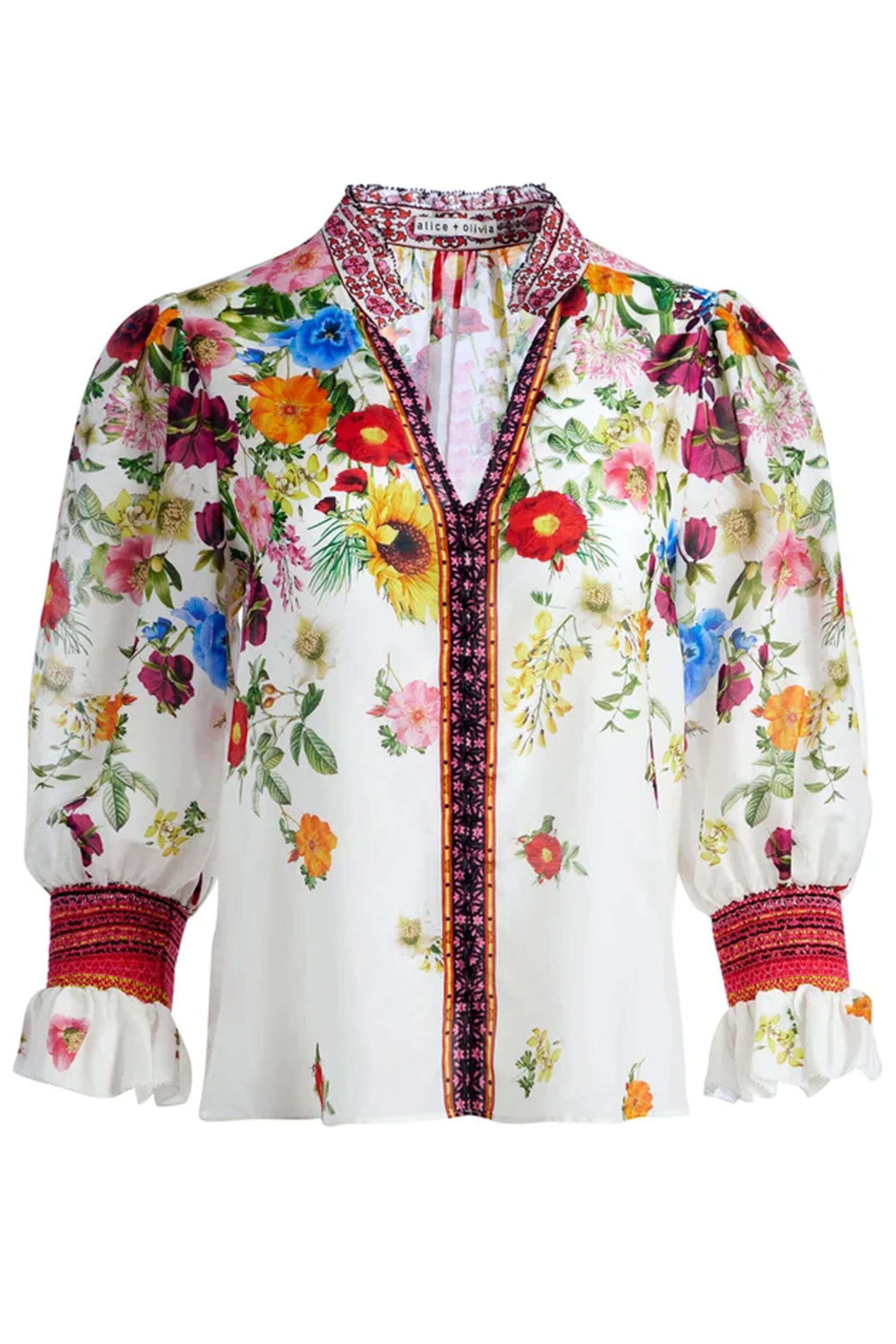Alice & Olivia - Off White Floral Ilan Button Down Blouse