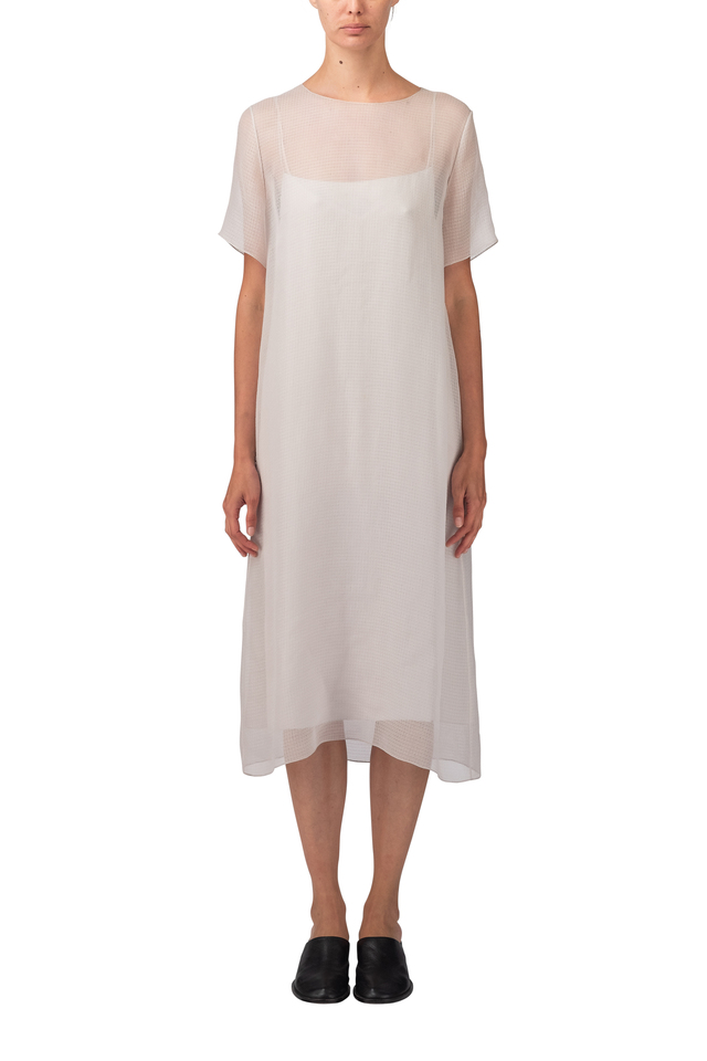 ワンピース the row rio dress The Row Rory Dove Gray Silk Organza Short Sleeve Dress