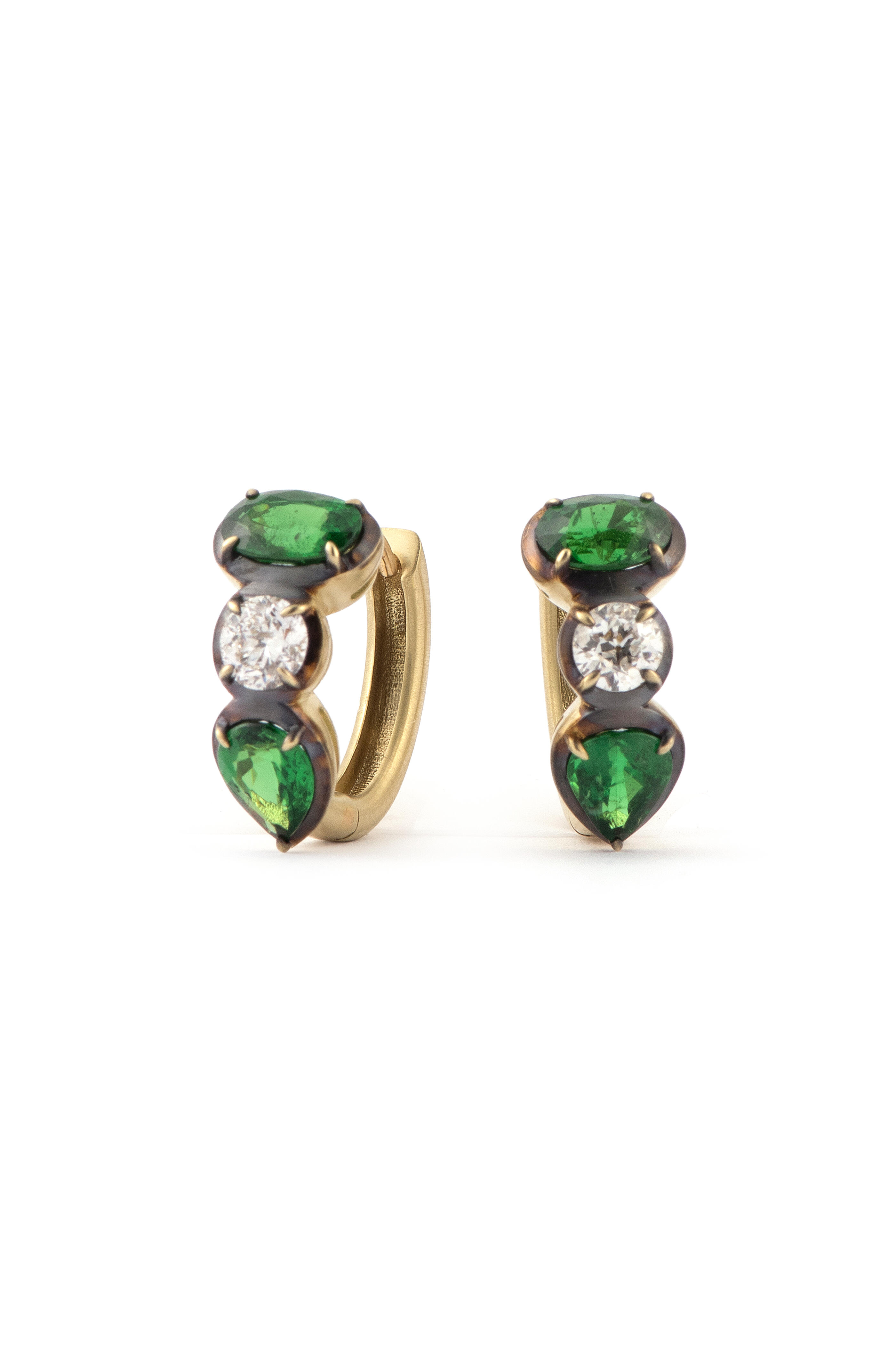 Sylva & Cie - Diamond & Tsavorite Huggie Earrings - view 1