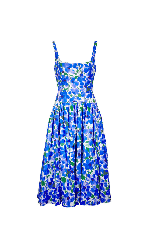 Carolina Herrera Delphinium Floral Scoopneck Midi Dress