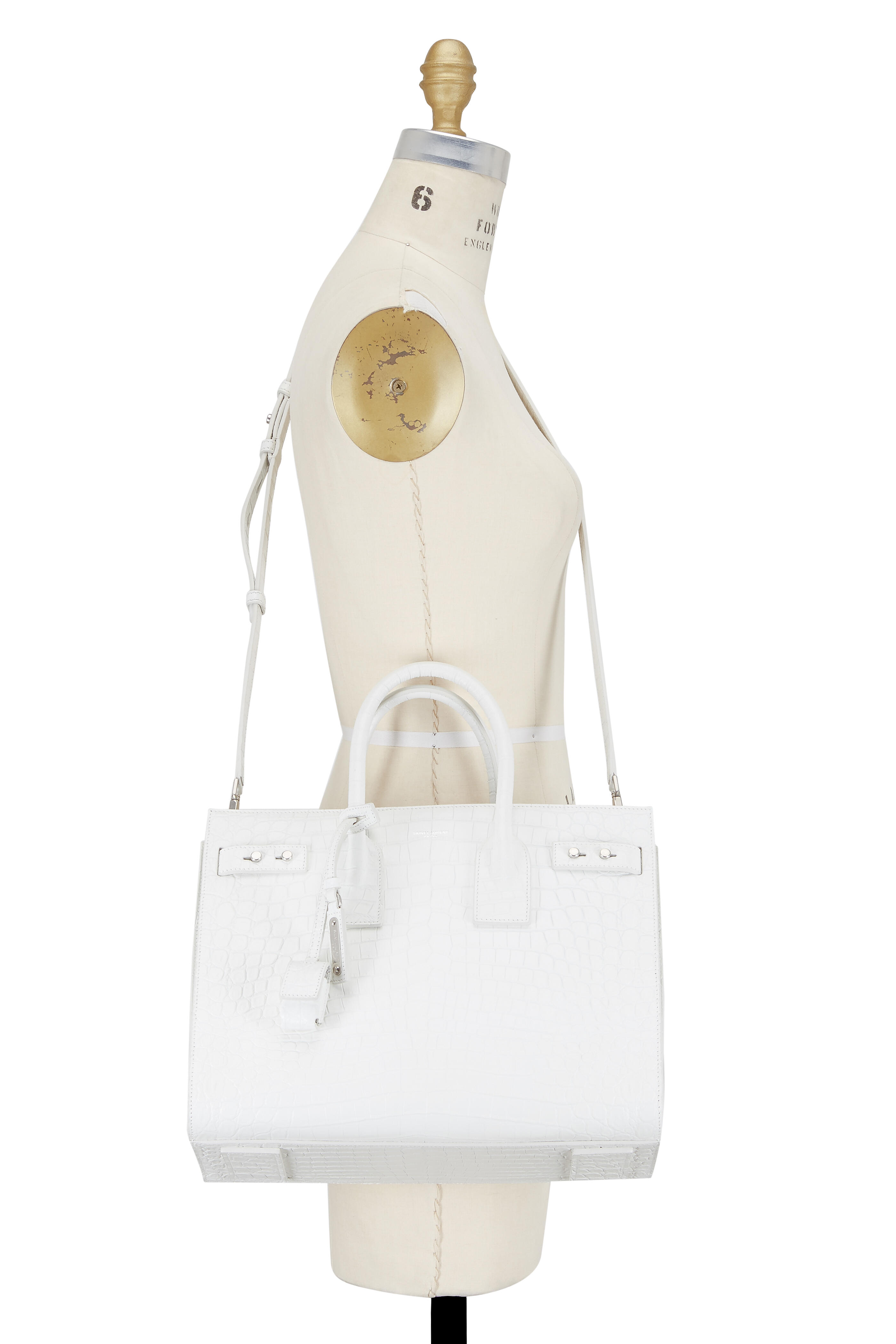 Saint Laurent - Sac De Jour White Crocodile Embossed Small Tote