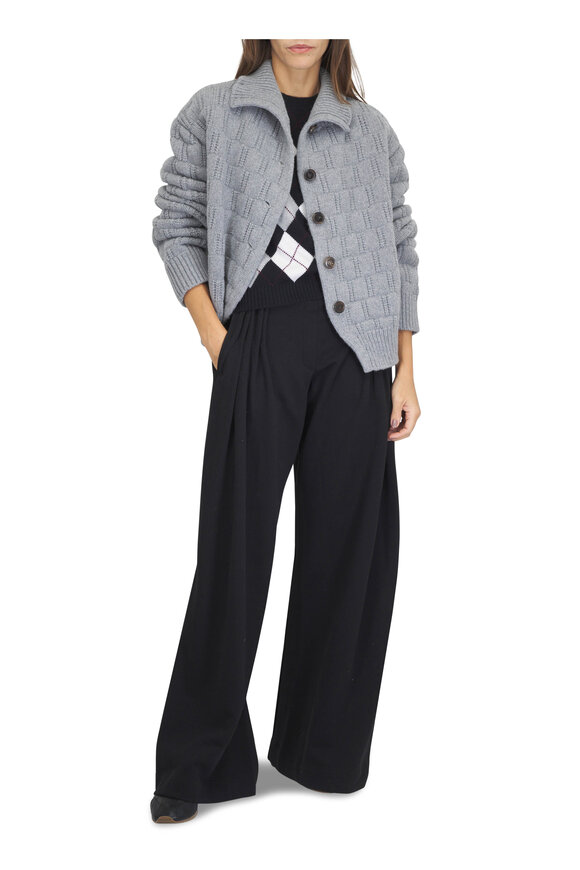 Lisa Yang Antoni Black, Gray & White Argyle Cashmere Sweater - view 2