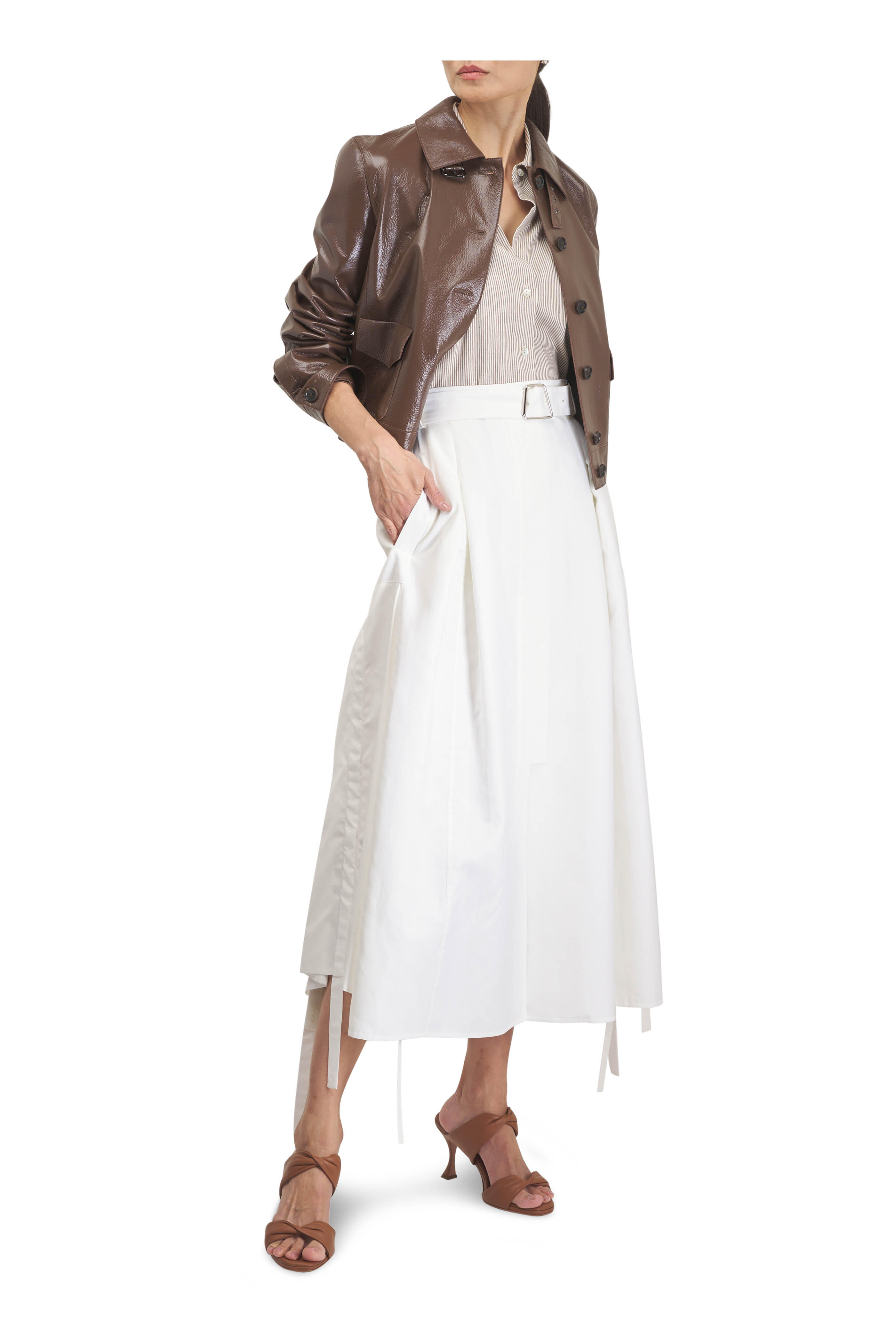 Akris - Ecru Belted Side Panel Midi Skirt