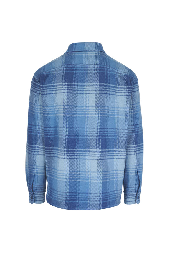Ralph Lauren Purple Label Blue Plaid Plaid Cotton & Cashmere Overshirt - view 2