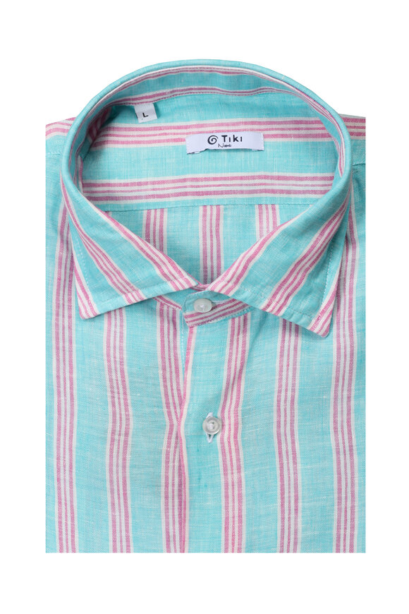 Tiki Teal Stripe Linen Sport Shirt