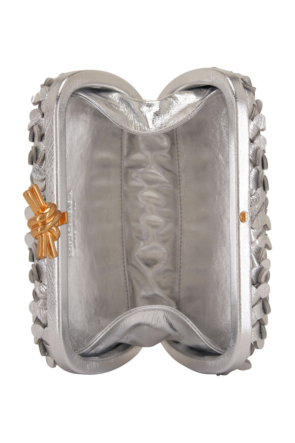 Bottega Veneta - Knot Silver Confetti Woven Leather Clutch 