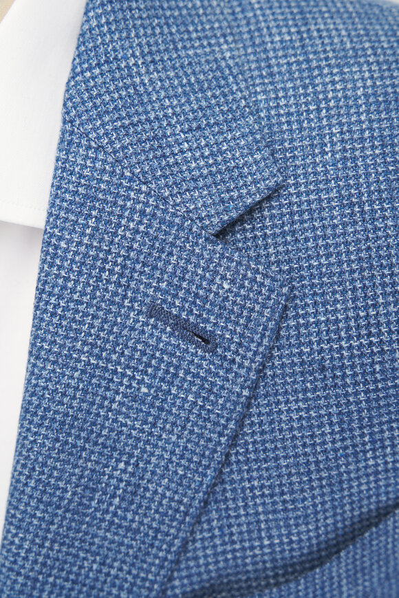 Zegna - Blue Mini Check Linen, Wool & Silk Sportcoat