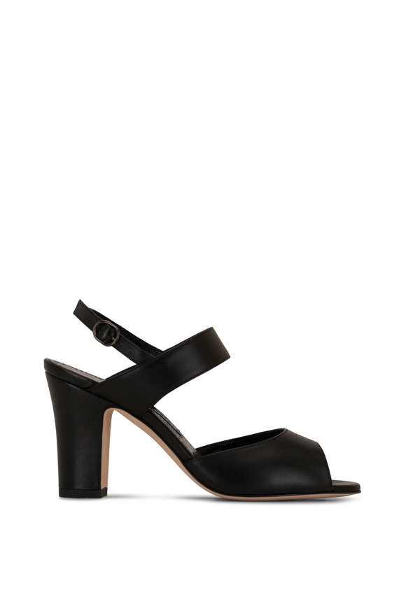 Manolo Blahnik - Khiko Black Nappa Leather Peep Toe Sandal, 90mm