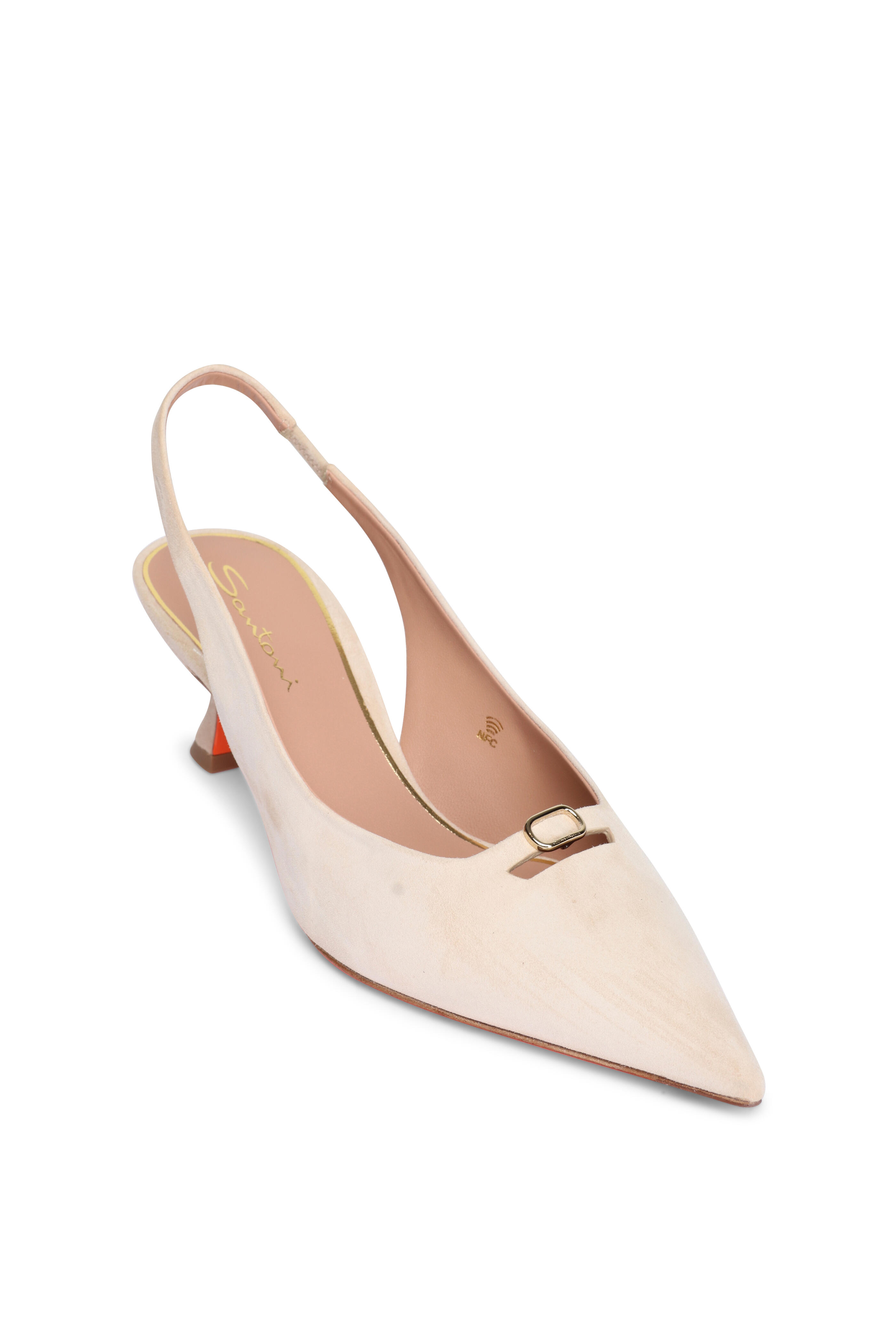 Santoni - Sabine Beige Suede Slingback Pump, 55mm