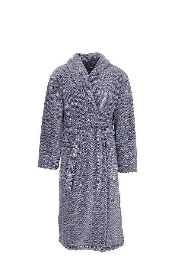 Majestic - Navy Herringbone Plush Fleece Robe