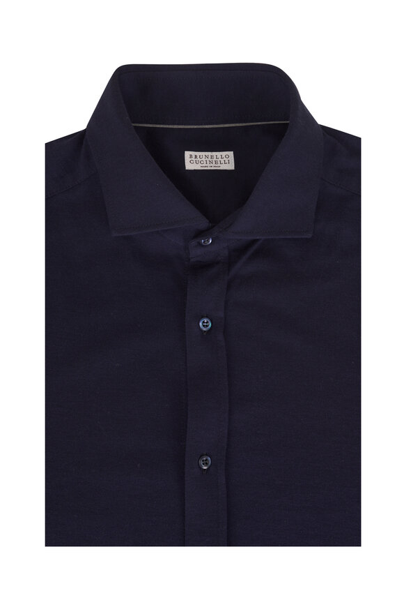 Brunello Cucinelli Navy Jersey Sport Shirt - view 1