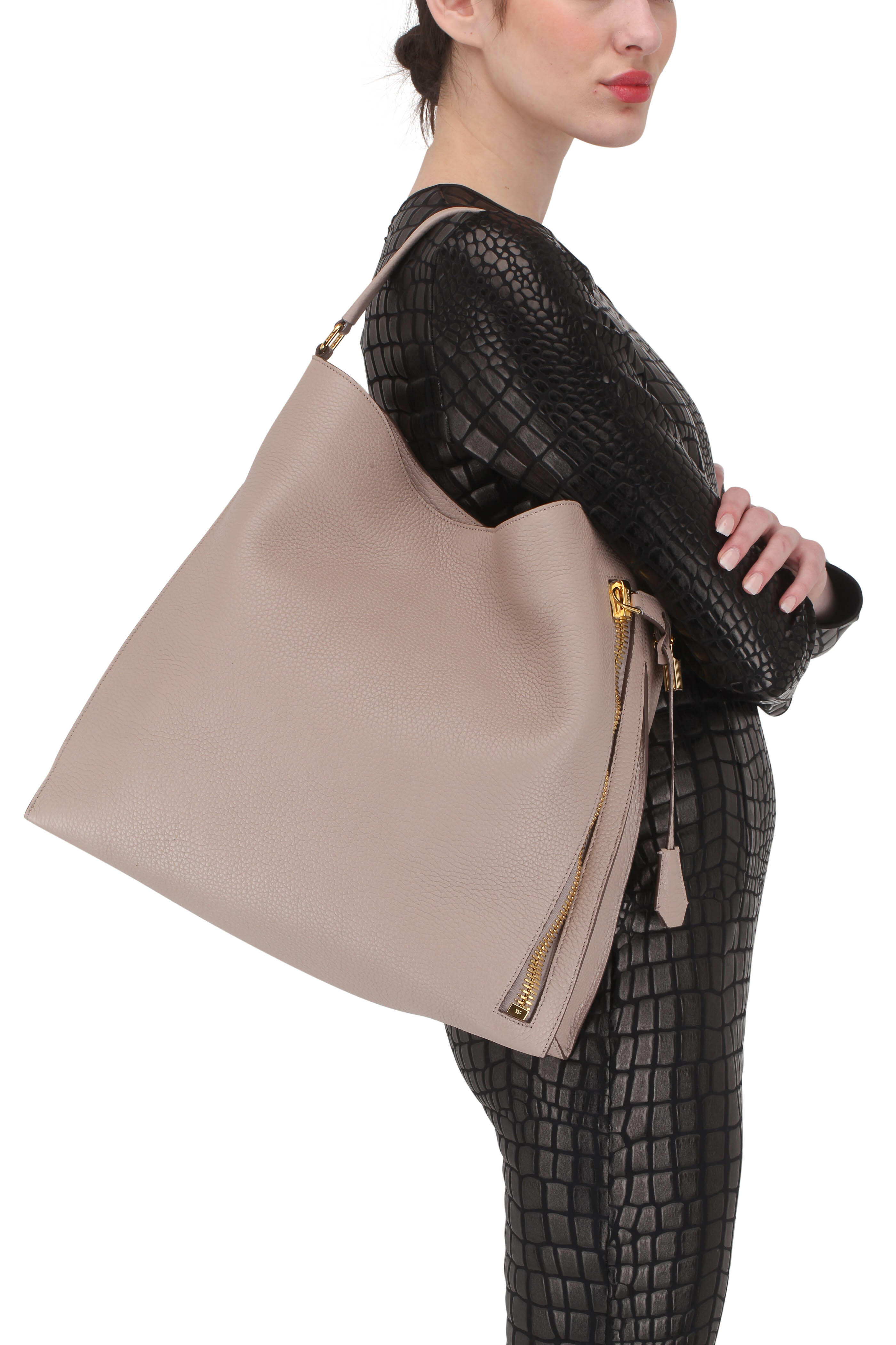 Tom Ford - Alix Taupe Leather Large Hobo Bag
