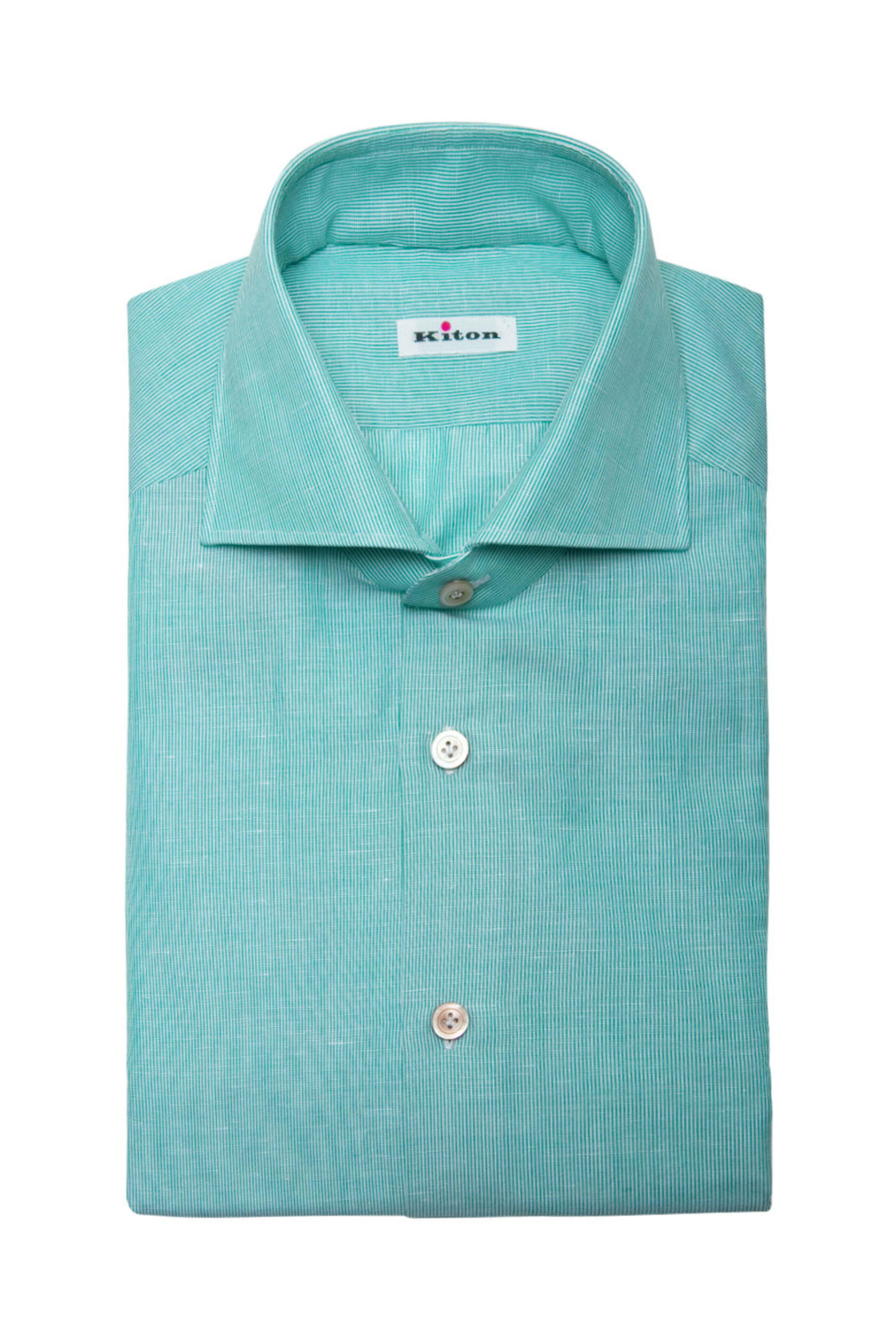 Kiton - Green and White Bengal Stripe Linen Sportshirt