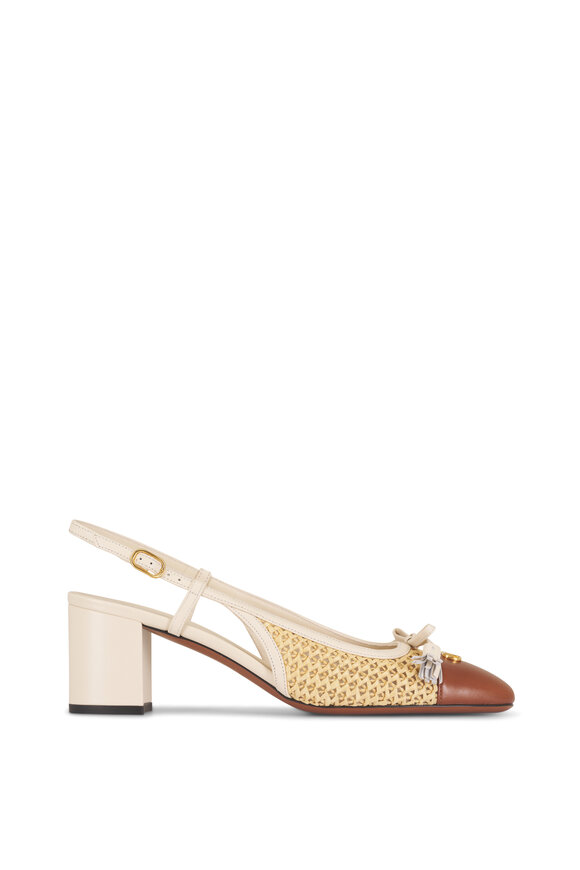 Valentino Garavani Ballerina Natural Raffia & Leather Slingback, 60mm - view 3