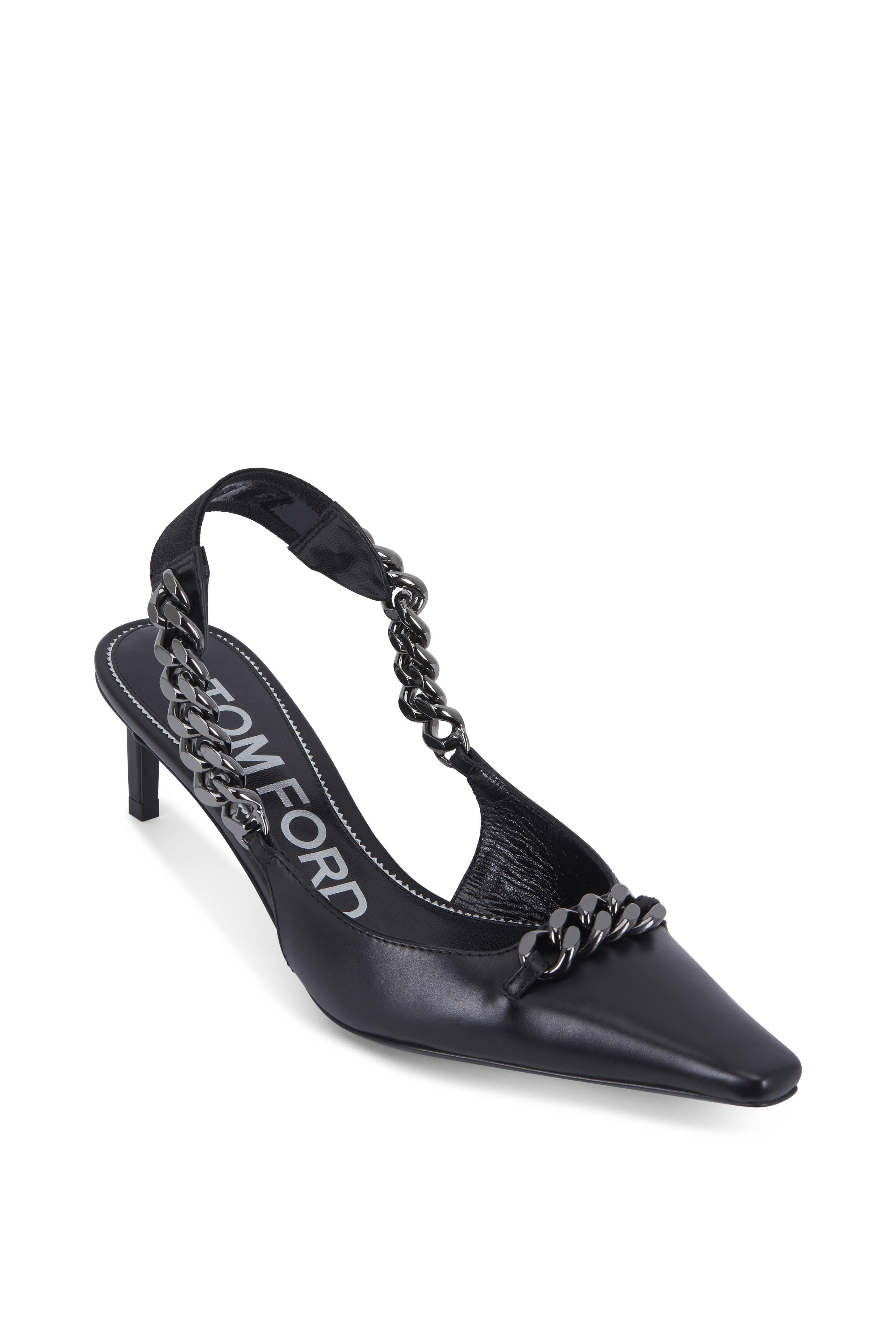 Tom Ford - Black Leather Chain Slingback, 55mm | Mitchell Stores