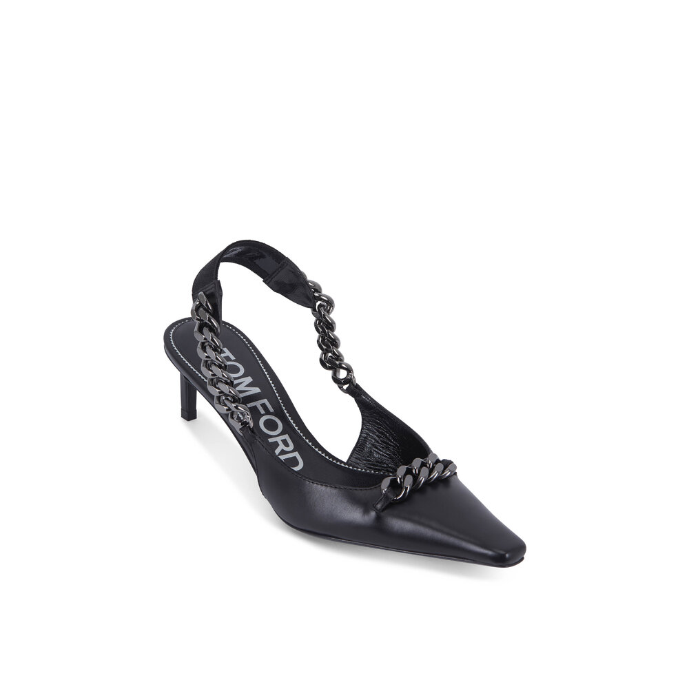 Tom Ford - Black Leather Chain Slingback, 55mm | Mitchell Stores
