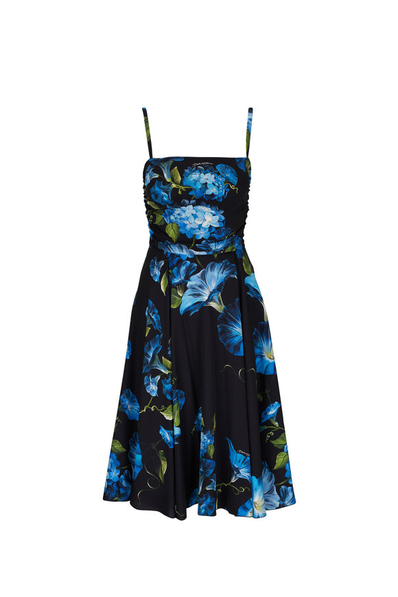 Dolce & Gabbana Blue Floral Print Stretch Silk Midi Dress 