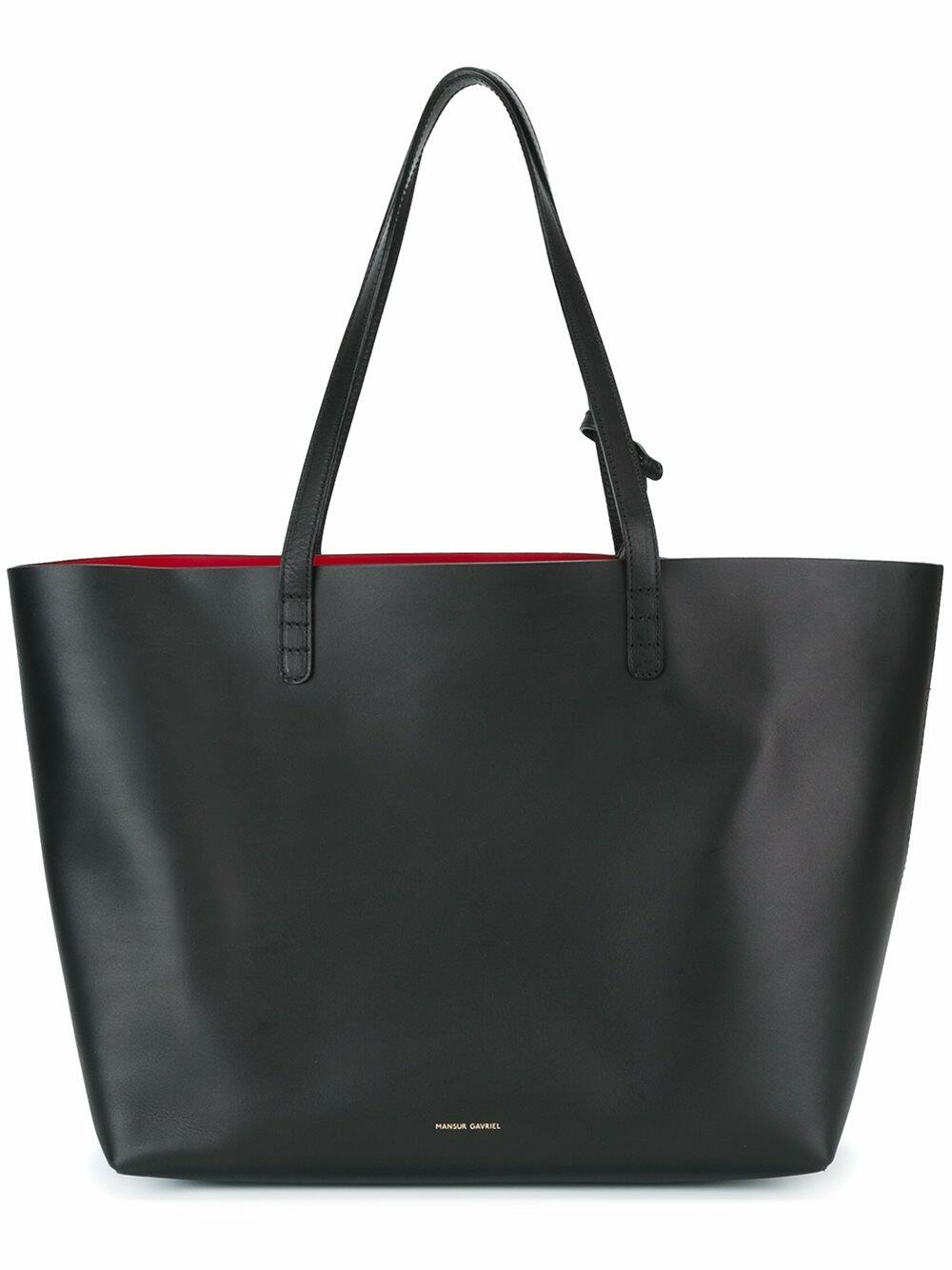 Mansur Gavriel Black Leather Contrast Red Lined Large Tote