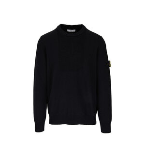【送料&関税込】Stone  Black Cotton Blend Sweater Stone Island - Black Cotton & Wool Crewneck Sweater