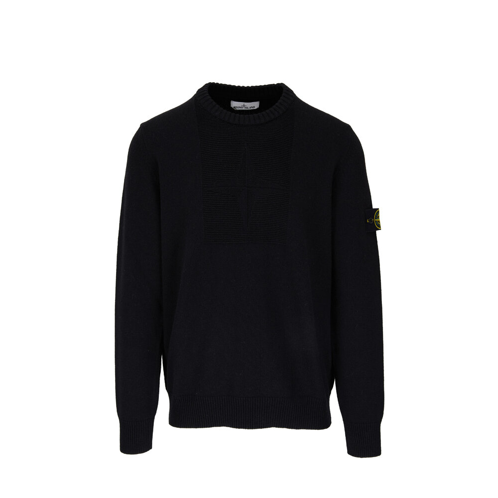 【関税&送料込】Stone Cotton Sweater Stone Island - Black Cotton & Wool Crewneck Sweater