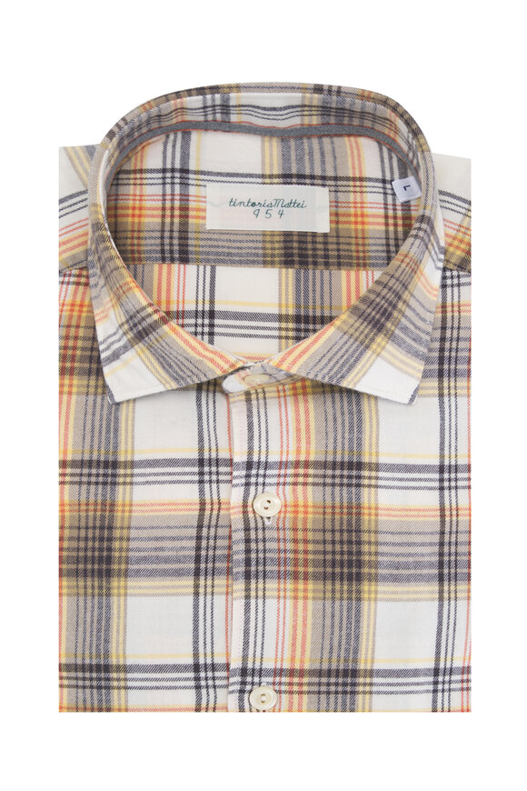 Tintoria Brown Plaid Cotton Flannel Sport Shirt 