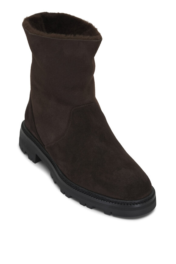 Manolo Blahnik - Tomoso Dark Brown Suede & Shearling Short Boot