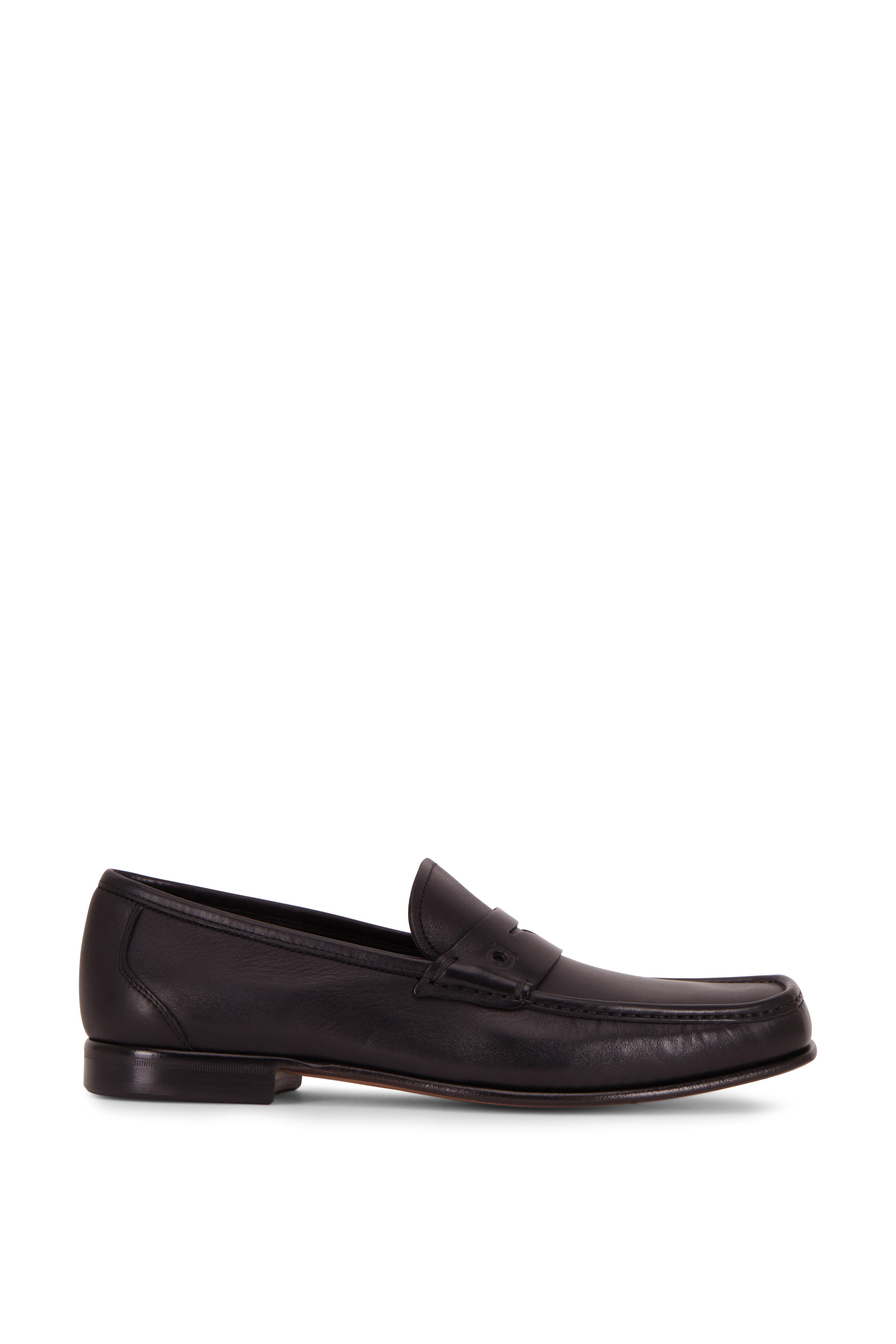 Ferragamo - Sam Black Leather Penny Loafer