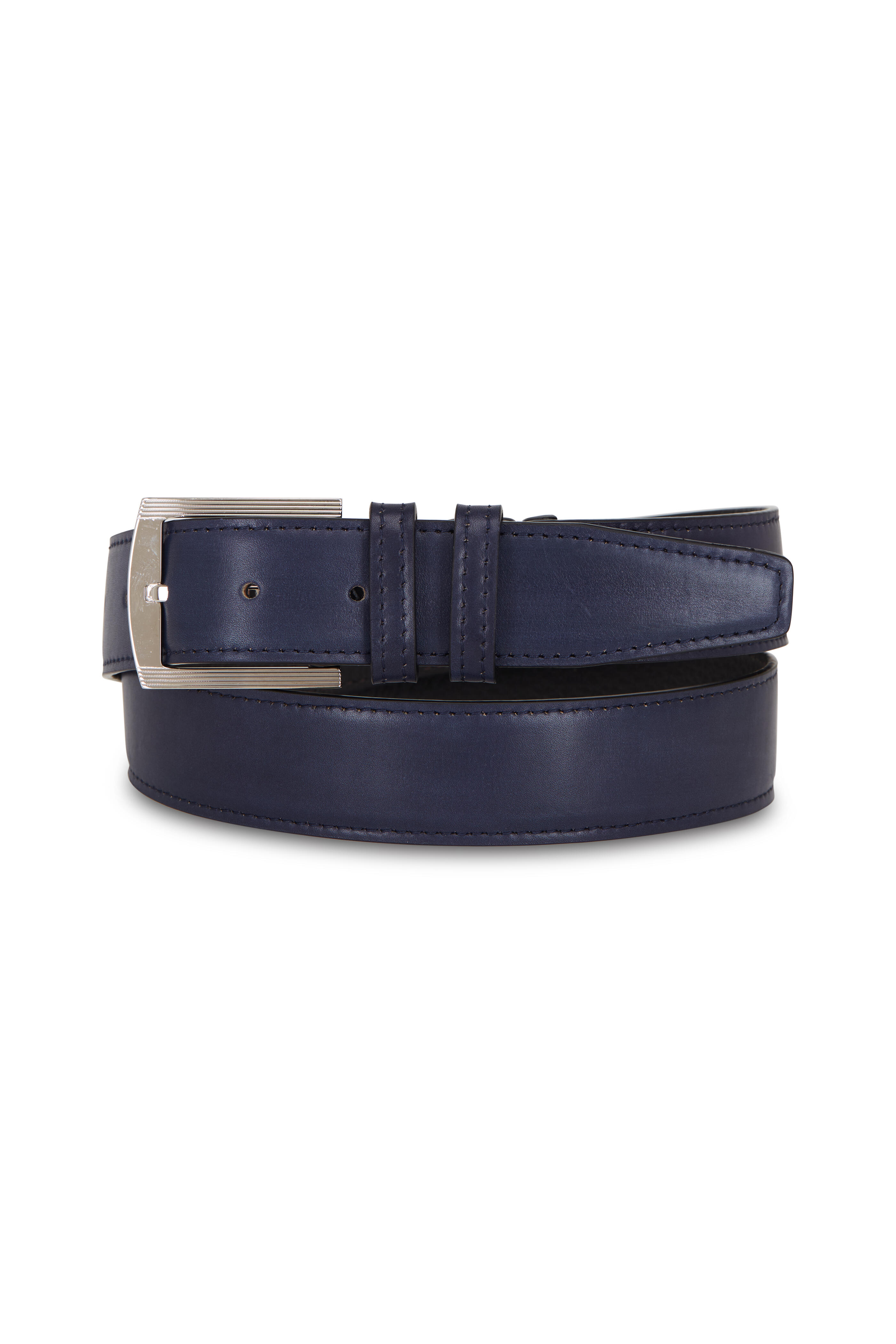 Kiton - Navy Leather Belt | Mitchell Stores