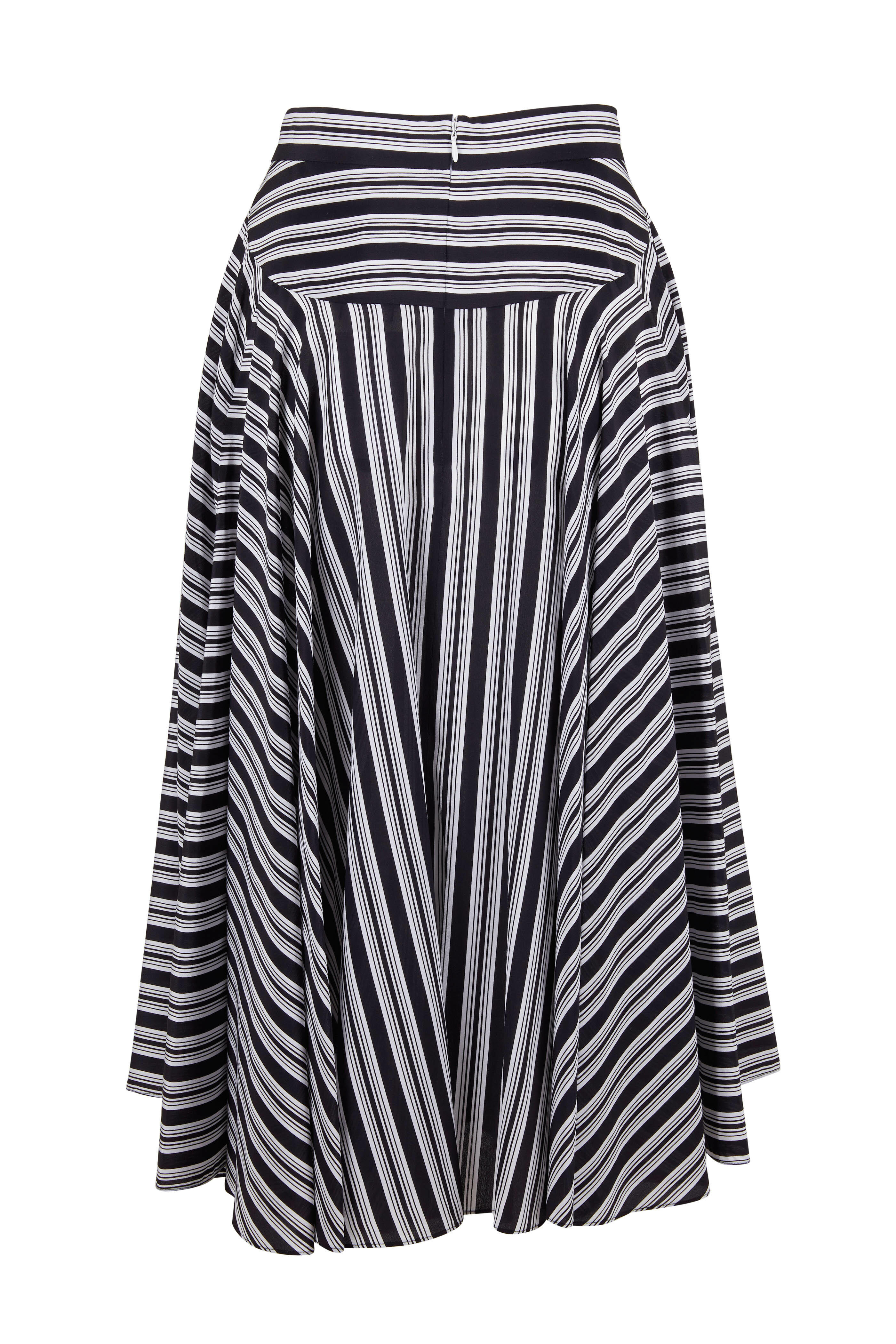 Michael Kors Collection - Black & White Stripe Draped Midi Skirt