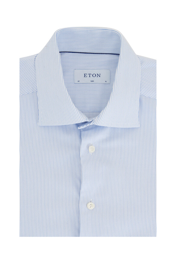 Eton - Light Blue Slim Fit Pinstripe Sportshirt 